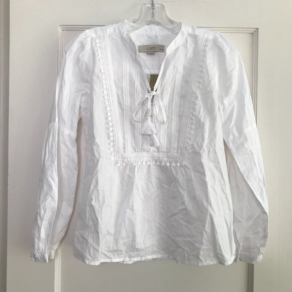 Loft | Tasseled Tie-Neck Bib Blouse - Picture 2 of 10